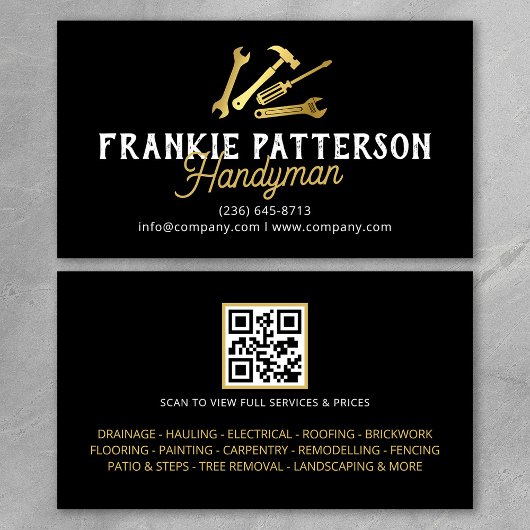 Black Gold Handyman Repair & Maintenance QR Code Visitekaartje