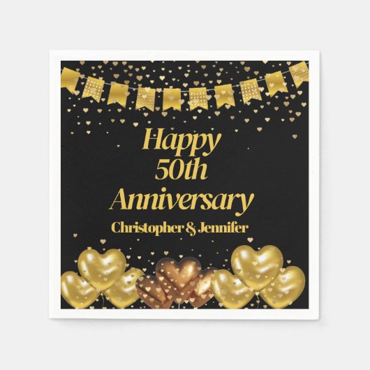 Black & Gold Happy 50th Wedding Jubileum Servet (Voorkant)