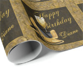 Black Gold Happy Birthday Cadeaupapier (Rol Hoek)