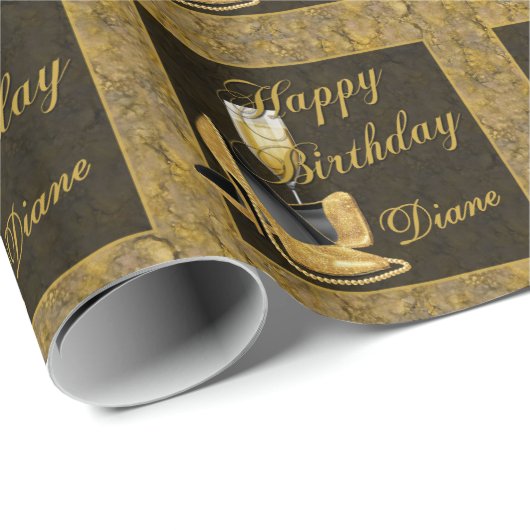 Black Gold Happy Birthday Cadeaupapier (Rol Hoek)