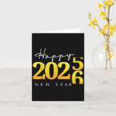 Black Gold Happy New Year 2026 New Years Eve Party Kaart (Gele Bloem)
