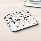 Black Gold Happy New Year Confetti Bier Onderzetter (Linkerzijde)