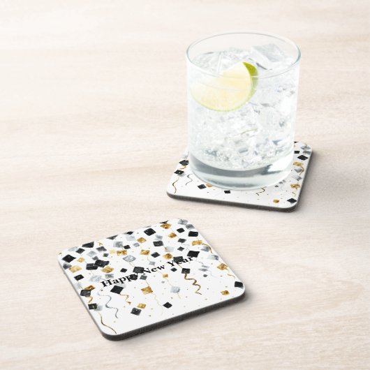 Black Gold Happy New Year Confetti Bier Onderzetter (Rechterzijde)