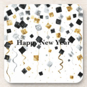 Black Gold Happy New Year Confetti Bier Onderzetter (Voorkant)