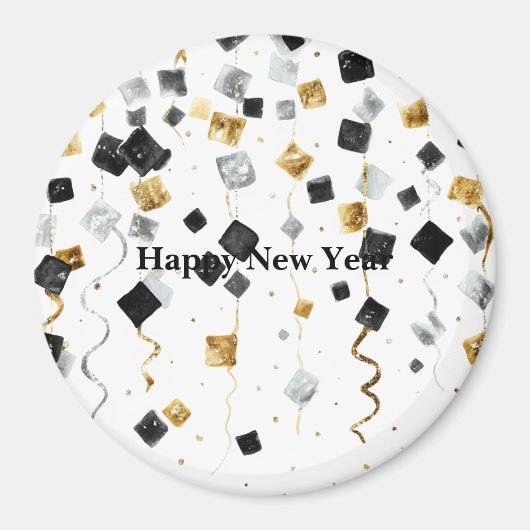 Black Gold Happy New Year Confetti Magneet (Voorkant)