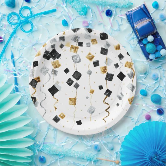 Black Gold Happy New Year Confetti Papieren Bordje (Feest)