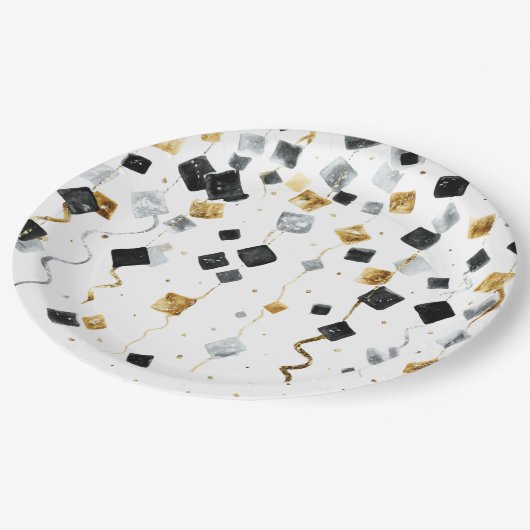 Black Gold Happy New Year Confetti Papieren Bordje (Gekanteld)