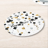 Black Gold Happy New Year Confetti Ronde Kartonnen Onderzetter (Gebogen)