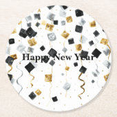 Black Gold Happy New Year Confetti Ronde Kartonnen Onderzetter (Voorkant)