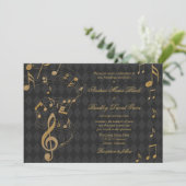 Black Gold Harlequin Music Wedding Invitation Kaart (Staand voorkant)
