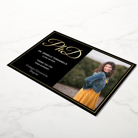 Black Gold Hartelijk dank Foto PhD-Afstuderen Folie Uitnodiging (Gedraaid)