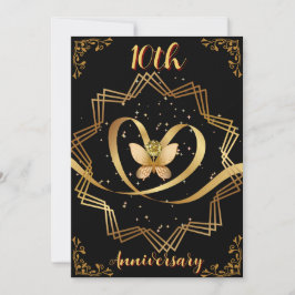 Black & Gold Heart Chic 10e bruiloft Jubileum Kaart