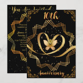 Black & Gold Heart Chic 10e bruiloft Jubileum Kaart (Voorkant / Achterkant)