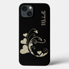 Black Gold Heart Swirl Faux Glitter Case-Mate iPhone Case