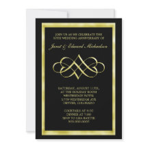 Black Gold Heart Swirl Jubileum Invitation