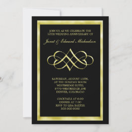 Black Gold Heart Swirl Jubileum Invitation Kaart
