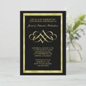 Black Gold Heart Swirl Jubileum Invitation Kaart (Staand voorkant)