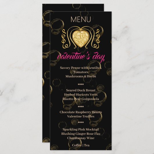 Black & Gold Heart Valentijn’s Day Menu (Voorkant / Achterkant)