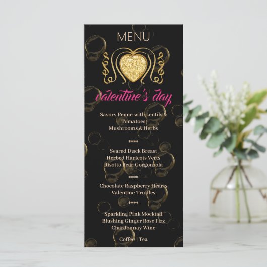Black & Gold Heart Valentijn’s Day Menu (Staand voorkant)