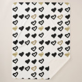 Black & Gold Hearts Pattern Sherpa Blanket Deken (Voorkant)