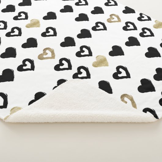 Black & Gold Hearts Pattern Sherpa Blanket Deken (3/4)