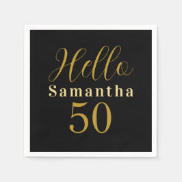 Black Gold Hello 50 Personalized 50th Birthday Servet