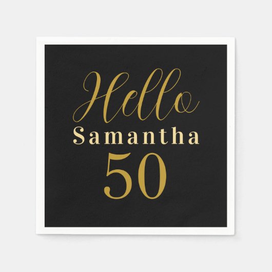 Black Gold Hello 50 Personalized 50th Birthday Servet (Voorkant)