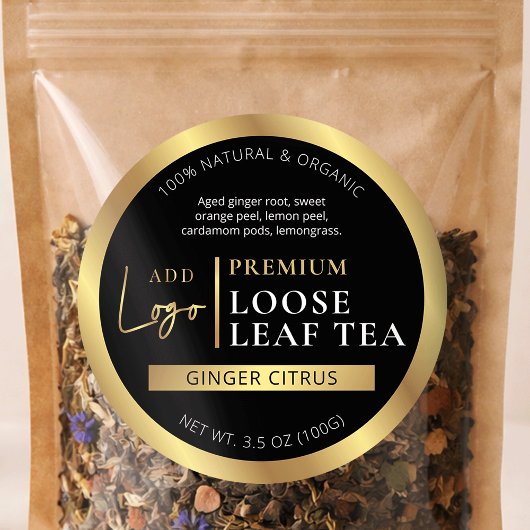 Black & Gold Herbal Tea Coffee Homemade Label