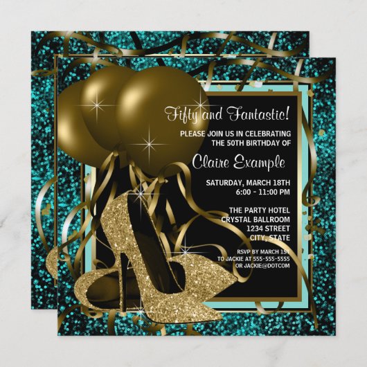 Black Gold High Heels Verjaardagsfeestje Kaart (Voorkant / Achterkant)