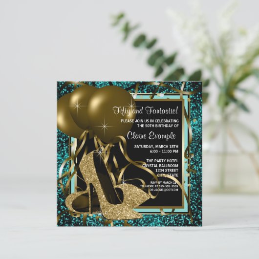 Black Gold High Heels Verjaardagsfeestje Kaart (Staand voorkant)