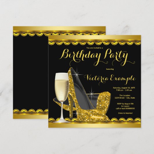 Black Gold High Heels Verjaardagsfeestje Kaart (Voorkant / Achterkant)