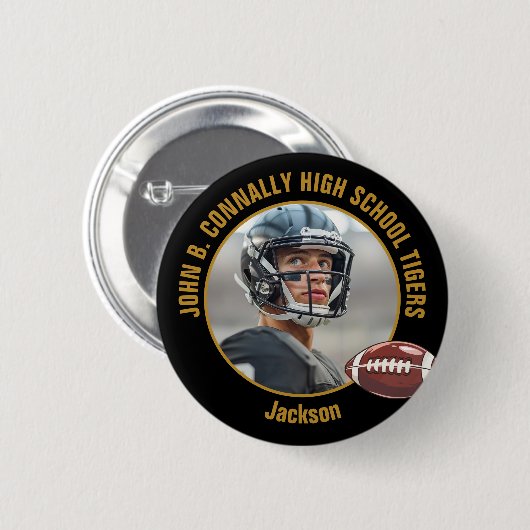 Black Gold High School Football Player Photo Ronde Button 5,7 Cm (Voorkant /achterkant)