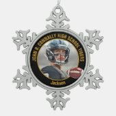 Black Gold High School Football Player Photo Tin Sneeuwvlok Ornament (Voorkant)
