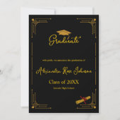 Black & Gold High School Graduation Announcement Kaart (Voorkant)