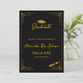Black & Gold High School Graduation Announcement Kaart (Staand voorkant)