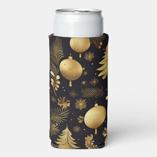 BLACK & GOLD HOLIDAY CHRISTMAS ORNAMENTS SELTZER BLIKJESKOELER (Seltzer Voorkant)