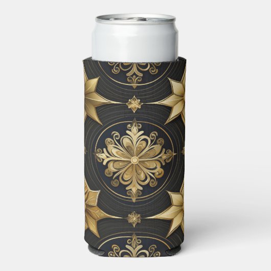 BLACK & GOLD HOLIDAY CHRISTMAS PATTERNS SELTZER BLIKJESKOELER (Seltzer Achterkant)