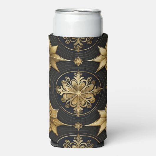 BLACK & GOLD HOLIDAY CHRISTMAS PATTERNS SELTZER BLIKJESKOELER (Seltzer Voorkant)