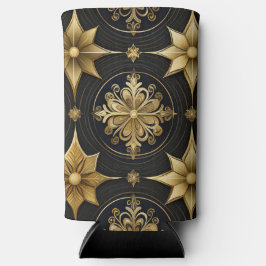 BLACK & GOLD HOLIDAY CHRISTMAS PATTERNS SELTZER BLIKJESKOELER