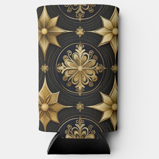 BLACK & GOLD HOLIDAY CHRISTMAS PATTERNS SELTZER BLIKJESKOELER (Voorkant)
