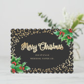 Black Gold Holly Berries Business-kerstKaarten Feestdagenkaart (Staand voorkant)