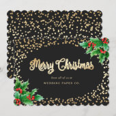 Black Gold Holly Berries Business-kerstKaarten Feestdagenkaart (Voorkant / Achterkant)