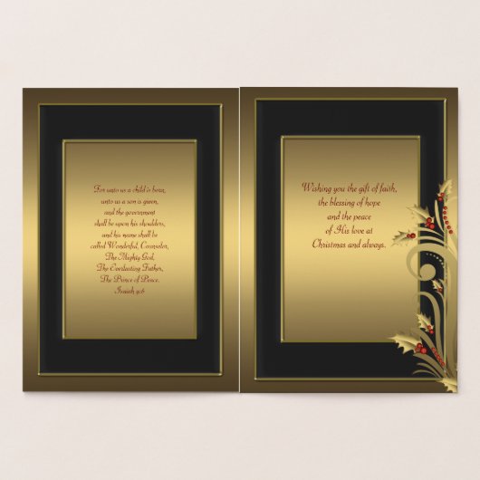 Black Gold Holly Folie Christelijke kerstkaarten Folie Kaarten (Binnen)