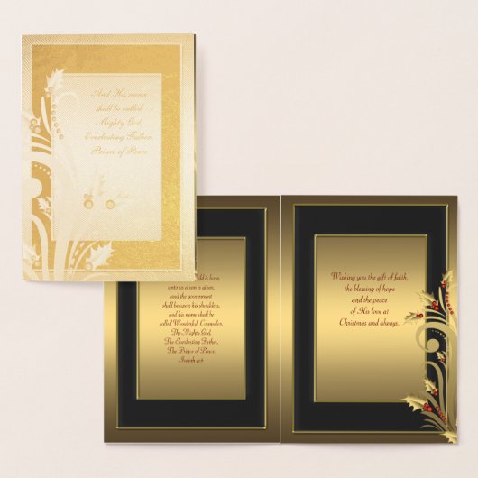 Black Gold Holly Folie Christelijke kerstkaarten Folie Kaarten (Display)
