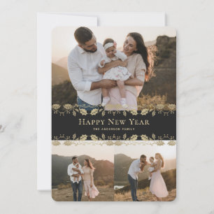 Black Gold Holly Foto Gelukkig Nieuwjaar Kaart