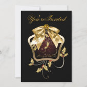 Black Gold Holly Kerstfeest Uitnodigingen (Voorkant)