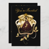 Black Gold Holly Kerstfeest Uitnodigingen (Voorkant / Achterkant)