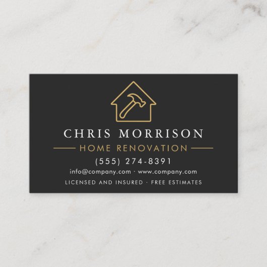 Black Gold Home Renovation Repair QR Code Visitekaartje (Voorkant)