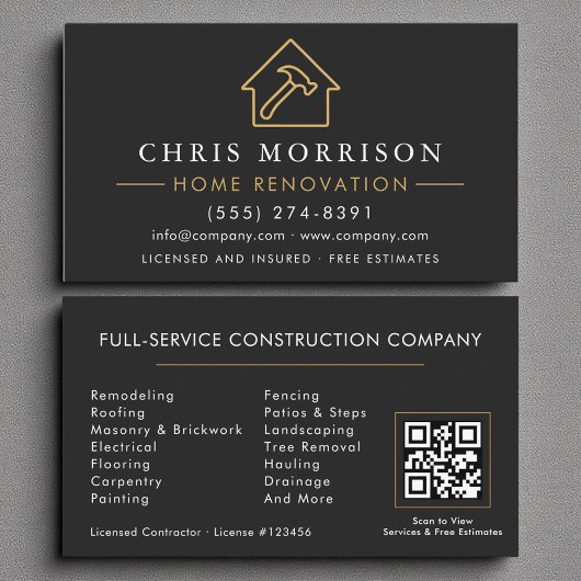 Black Gold Home Renovation Repair QR Code Visitekaartje