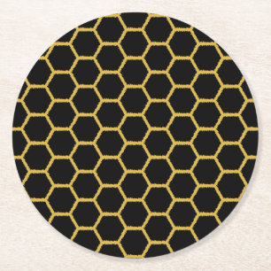Black Gold Honeycombs Ronde Kartonnen Onderzetter